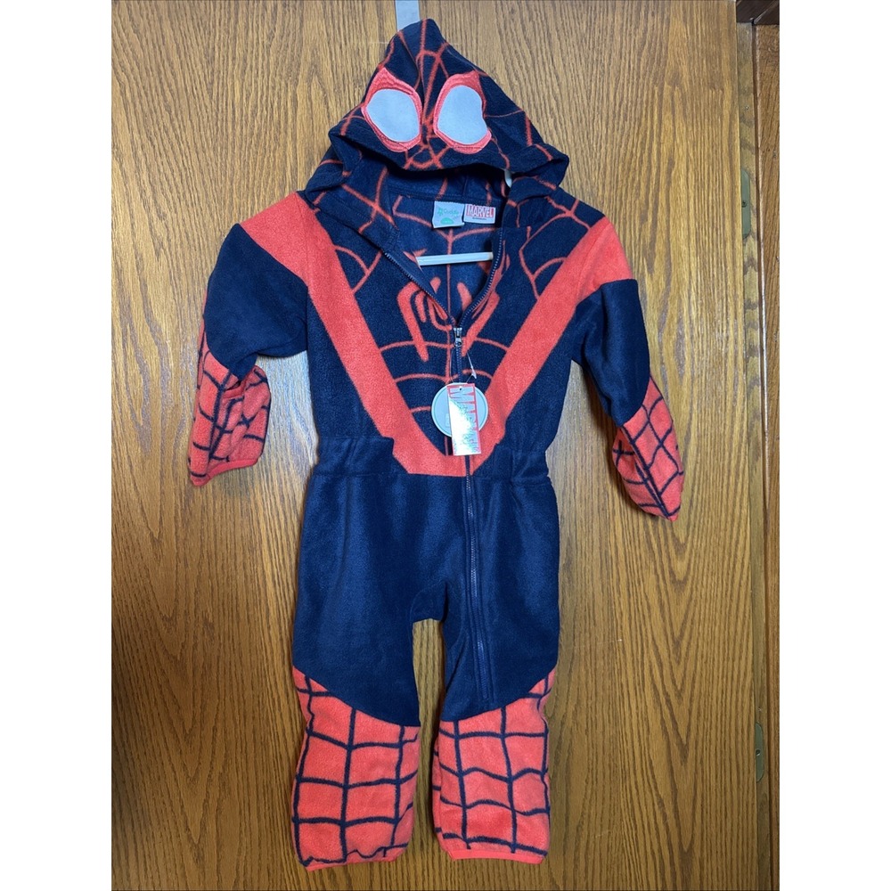 NWT‎ Marvel Venom Spiderman Fleece Hooded Jumpsuit One Piece 18-24 Months Old